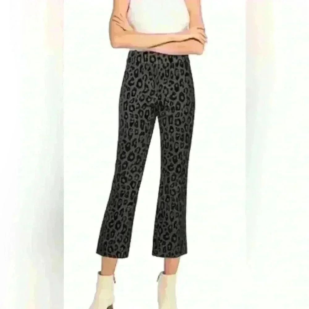 DEREK LAM 10 CROSBY Animal Print Flare Crop Pant in Green